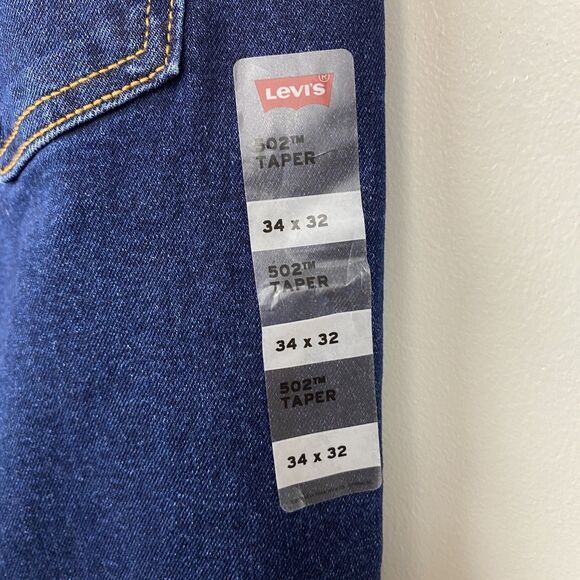 Levis 502 Jeans Mens 34x32 Blue Taper Stretch Denim Regular Fit Zip Fly New - Picture 6 of 14